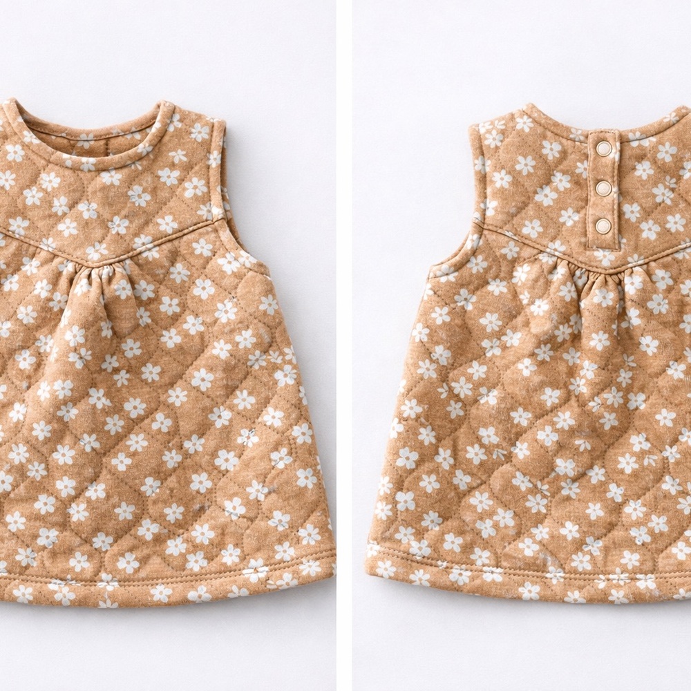 Nicole Miller Baby Quilted Floral Dress 6-9M Tan Cottagecore